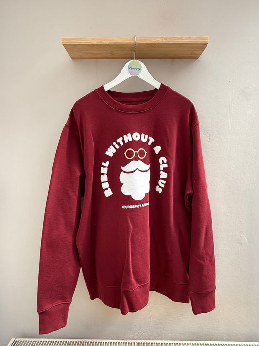 SAMPLE SALE! Adults Size XL / Burgundy - Rebel without a Claus sweatshirt